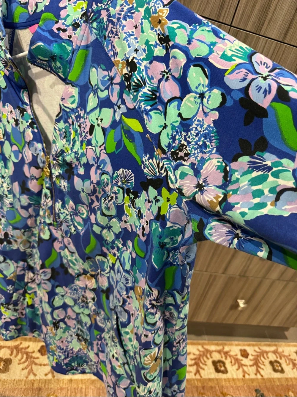 Lilly Pulitzer Blue Multi Floral Quarter-Zip Jacket